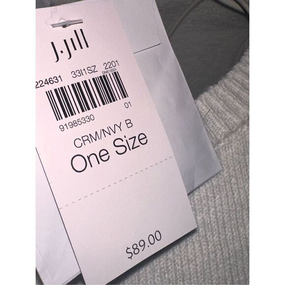 NEW WITH TAGS NWT Womens J.Jill sweater poncho white with navy stripes. One Size - Picture 5 of 8